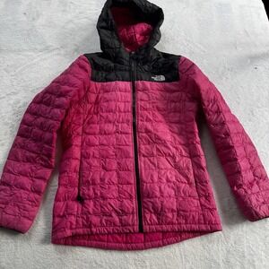 North Face ThermoBall Eco Jacket Girls Large 14/16 Pink Black Hooded Puffer Coat